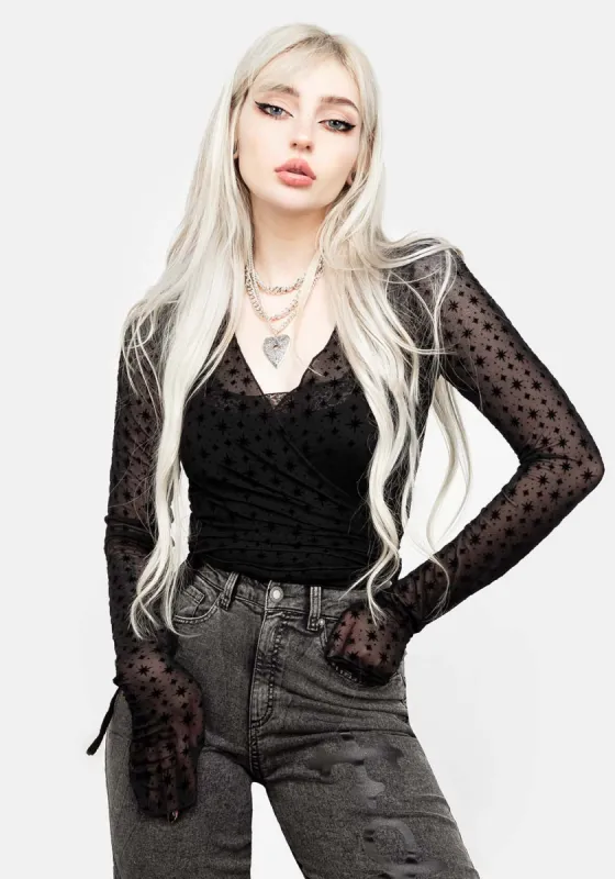 Asteria Mesh Crop Wrap Top sold by Disturbia