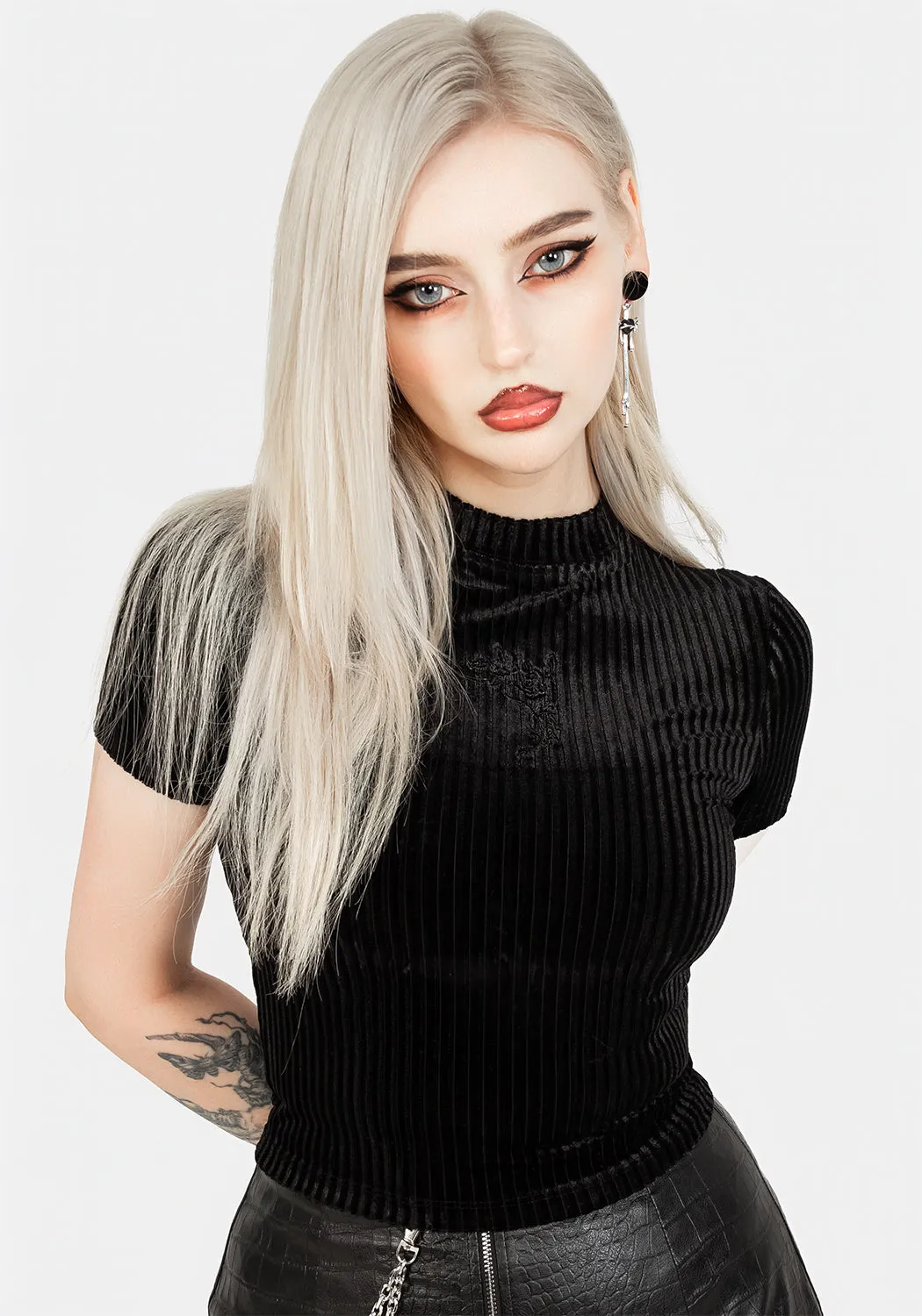 Rosaline Velour Rib Crop Top sold by Disturbia