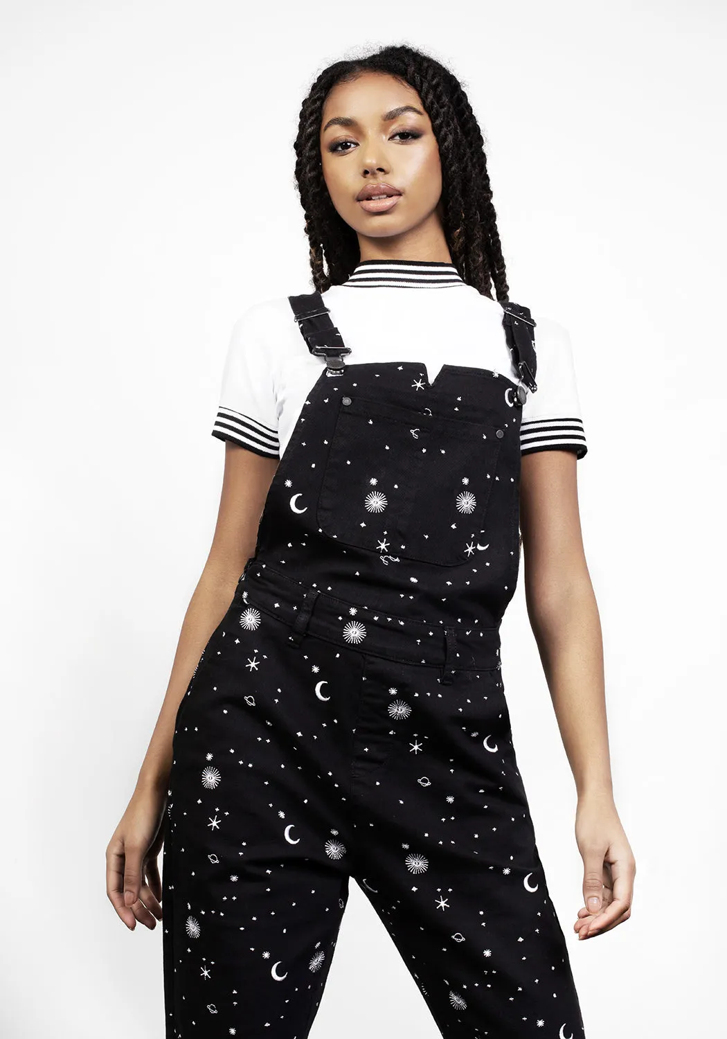 CELESTIAL EMBROIDERED DUNGAREES sold by Disturbia