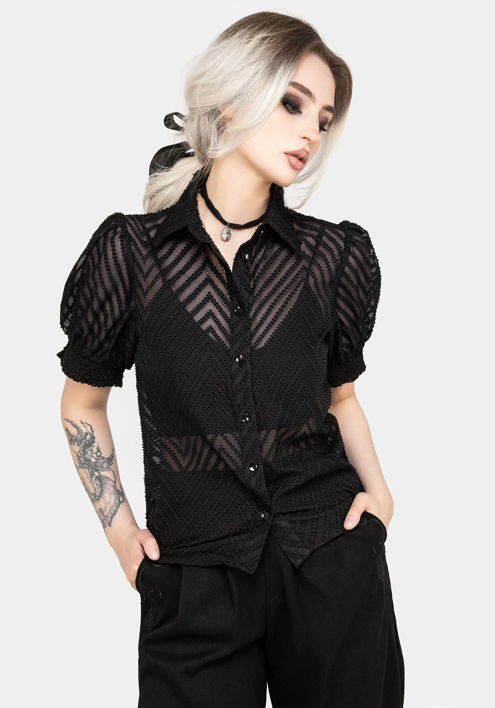 Chevron Button Up Blouse Top sold by Disturbia
