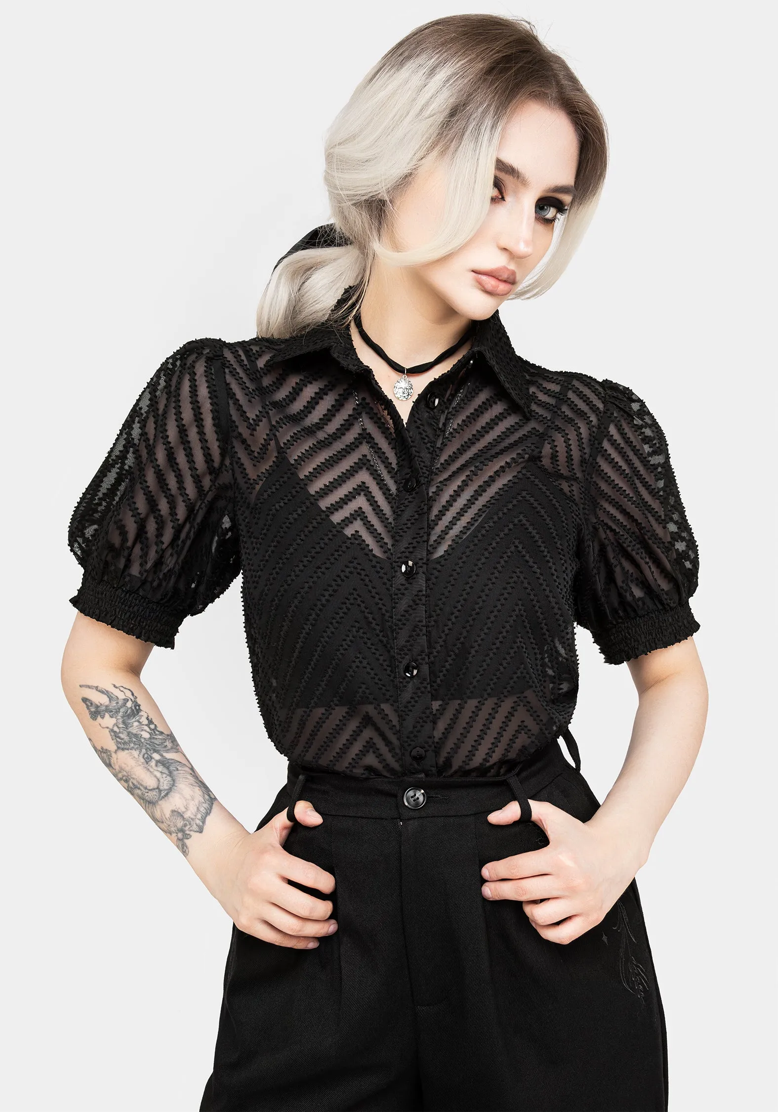 Chevron Button Up Blouse Top sold by Disturbia product image thumbnail 4