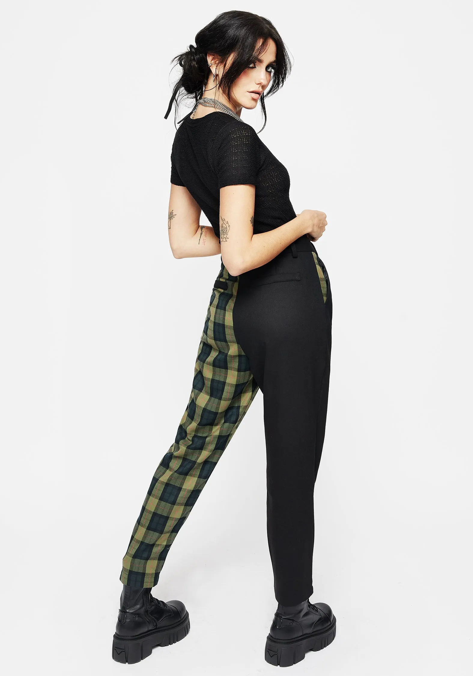 Mayflower Spliced Check High Waist Tapered Trousers sold by Disturbia product image thumbnail 3