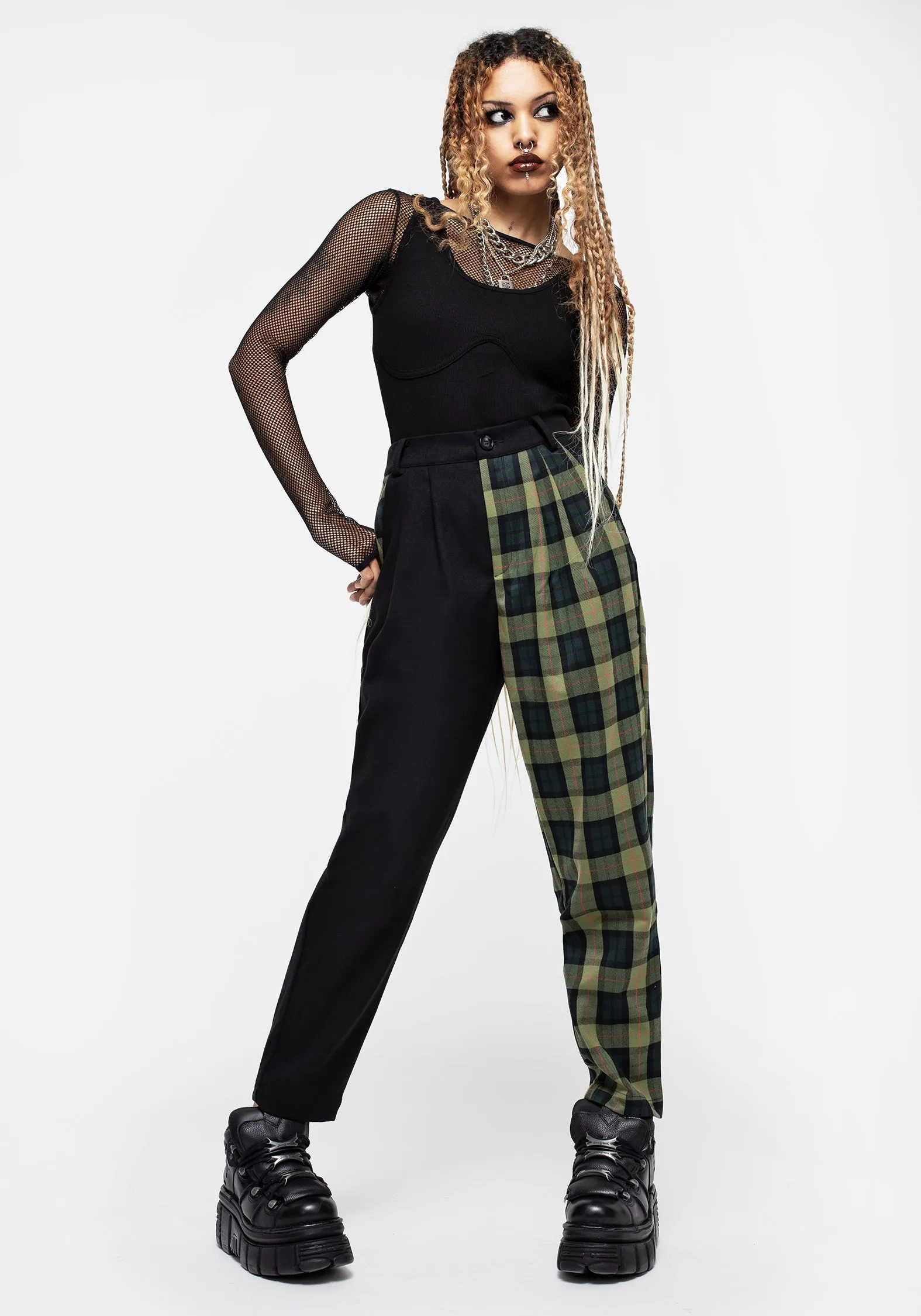 Mayflower Spliced Check High Waist Tapered Trousers sold by Disturbia product image thumbnail 4
