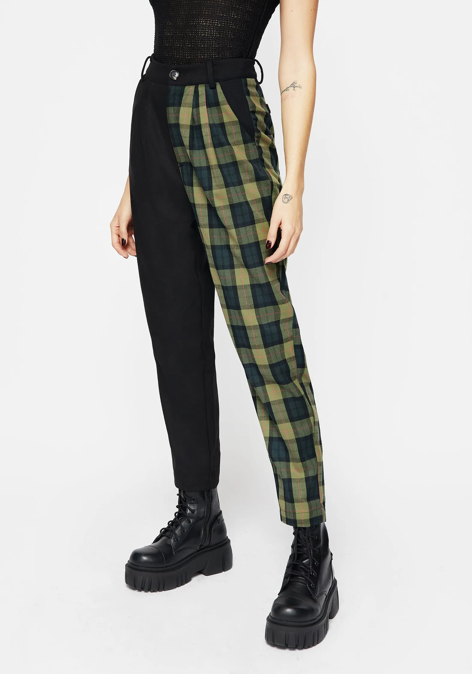Mayflower Spliced Check High Waist Tapered Trousers sold by Disturbia product image thumbnail 5