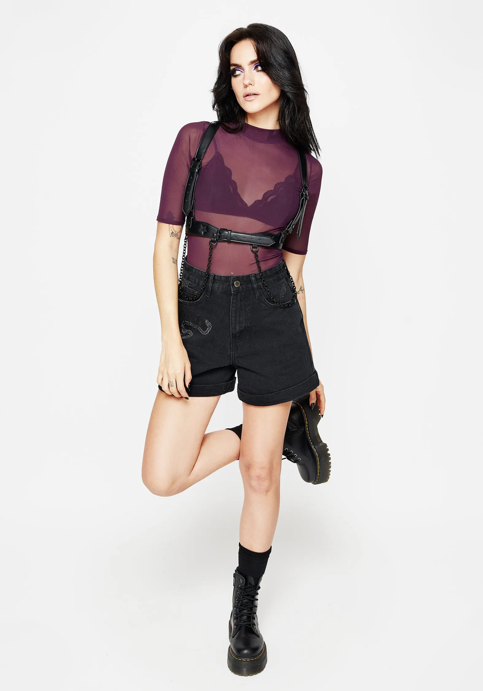 Jinx Mesh Short Sleeve Top - Purple sold by Disturbia product image thumbnail 5