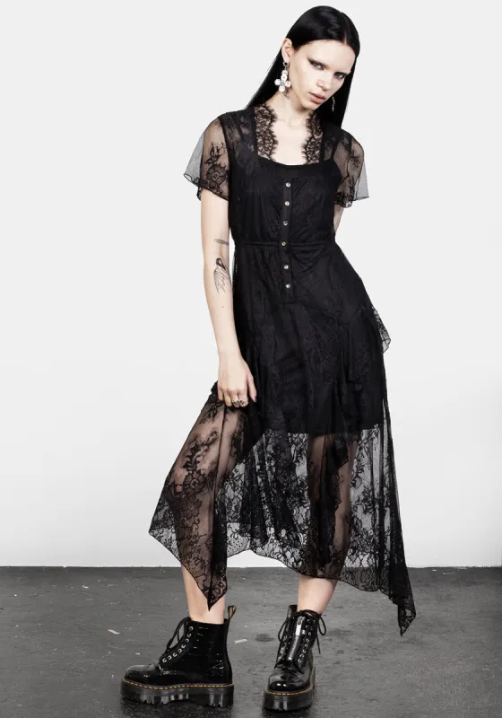 Mourning Lace Cascade Midaxi Dress sold by Disturbia