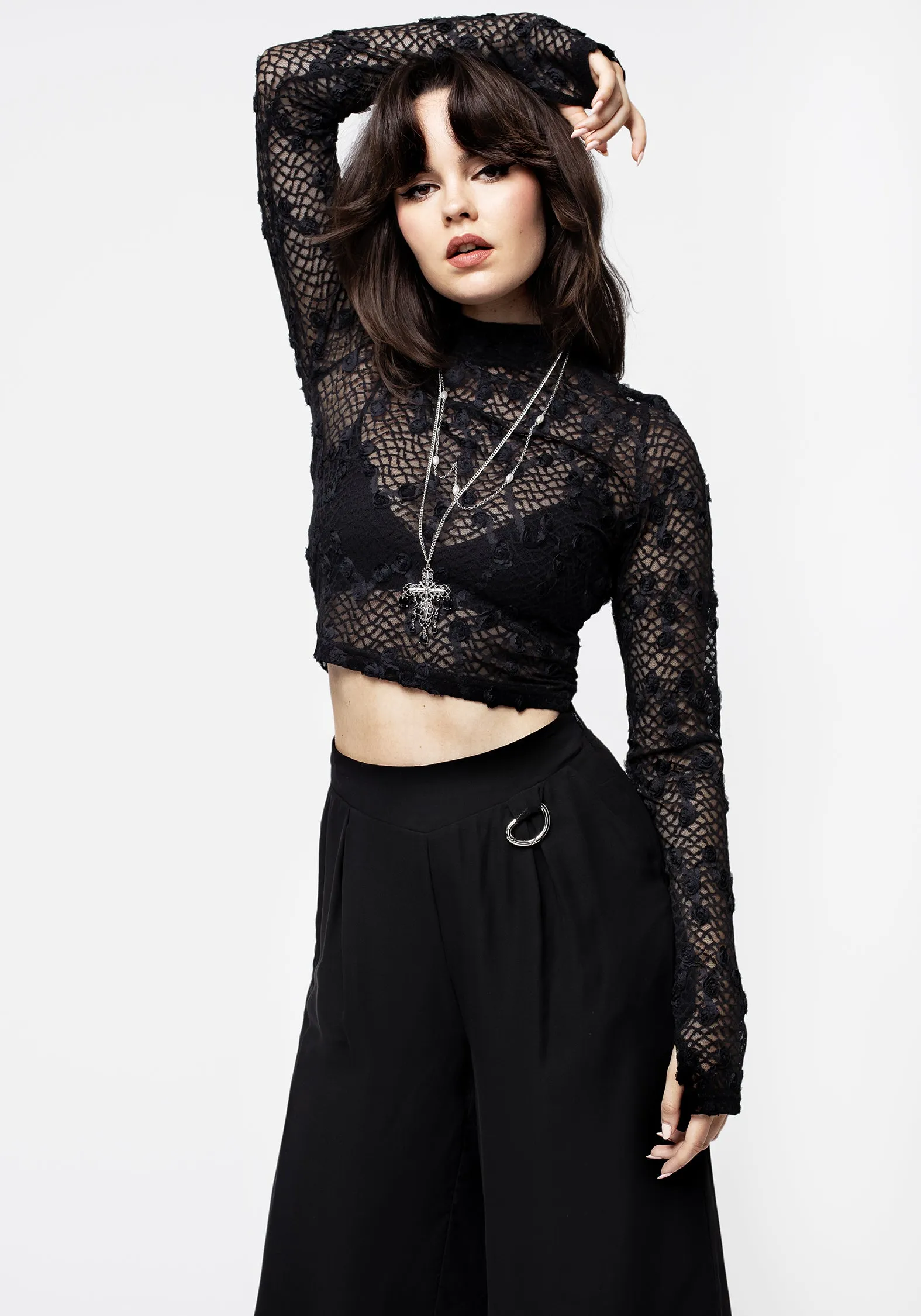 Baroque Long Sleeve Lace Crop Top sold by Disturbia