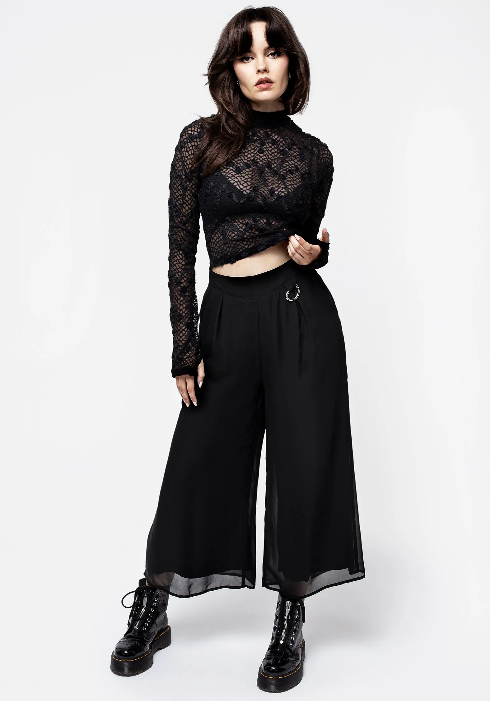 Baroque Long Sleeve Lace Crop Top sold by Disturbia product image thumbnail 4