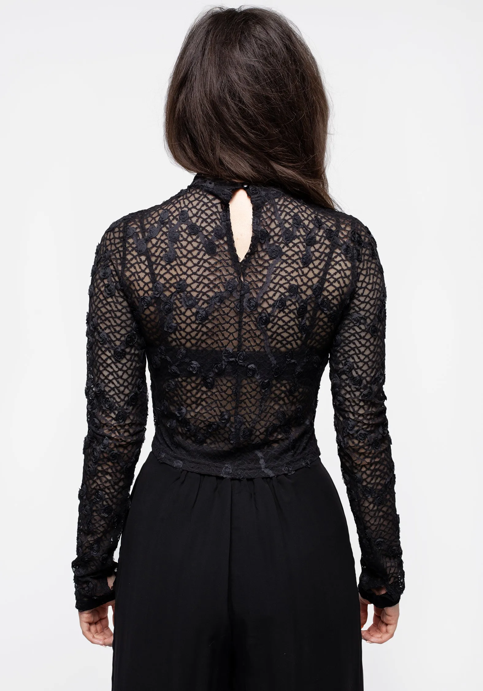 Baroque Long Sleeve Lace Crop Top sold by Disturbia product image thumbnail 3