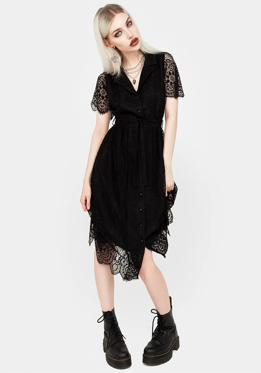 Martyr Collar Lace Midi Shirt Dress sold by Disturbia product image thumbnail 4