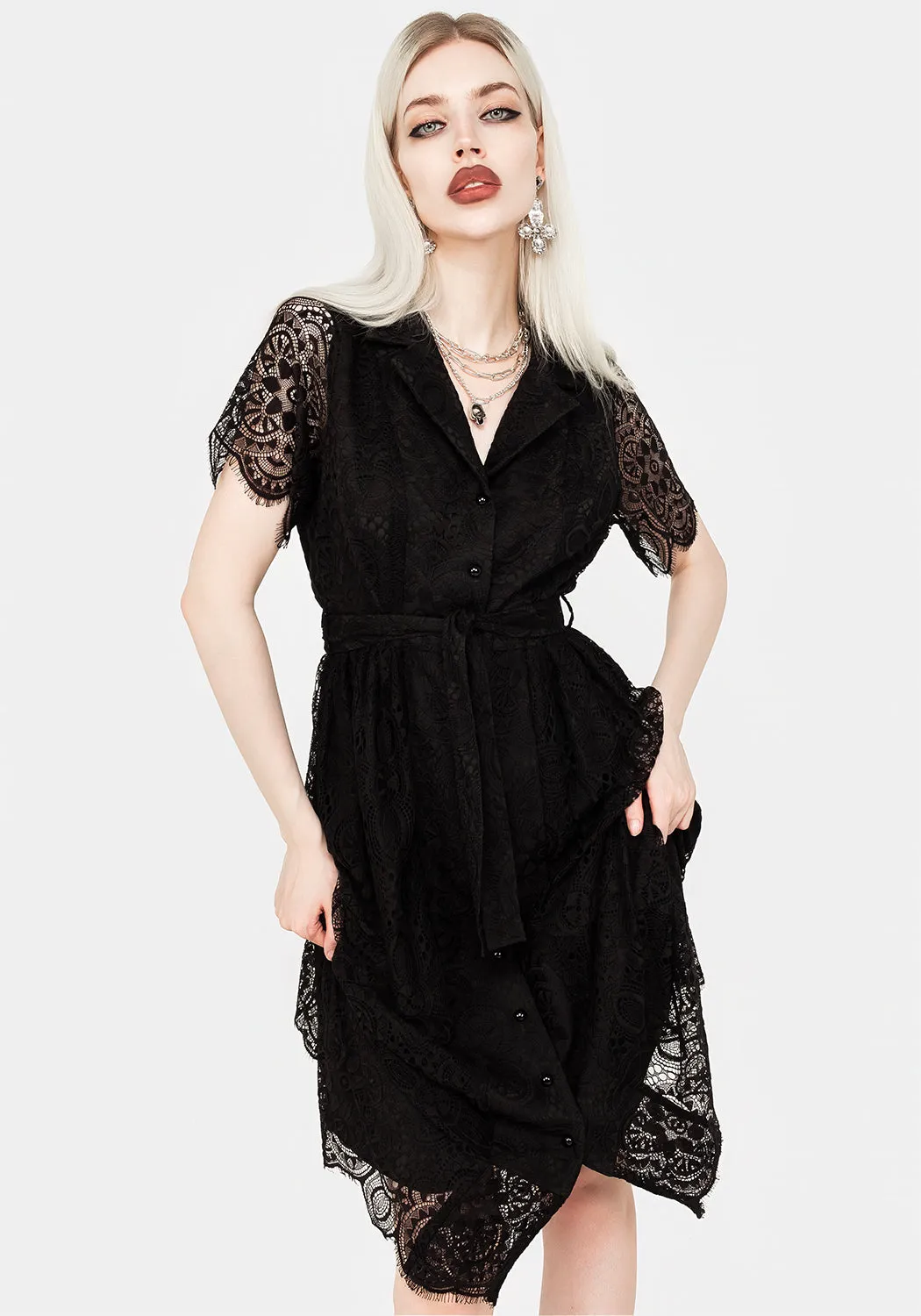 Martyr Collar Lace Midi Shirt Dress sold by Disturbia product image thumbnail 5