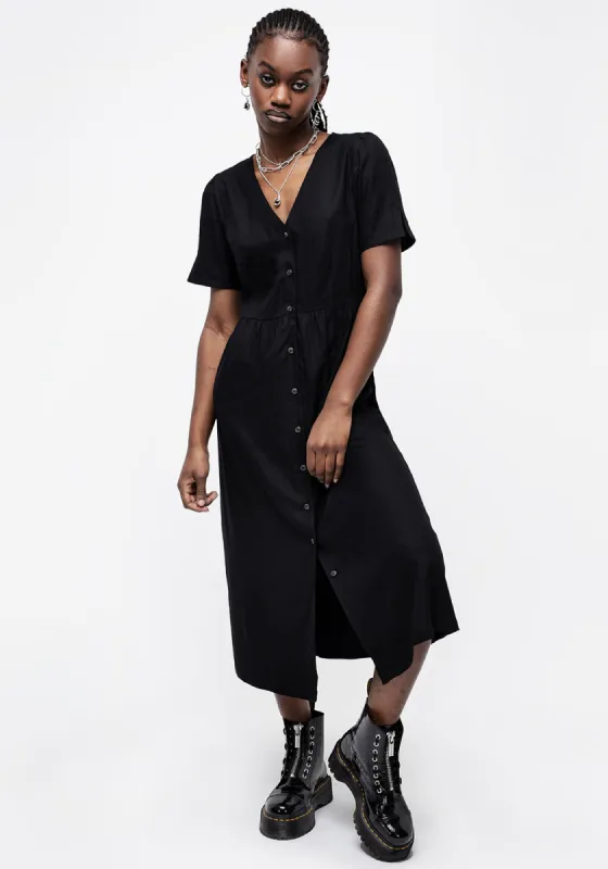 Realm Button Down Midi Dress - Midnight Black sold by Disturbia