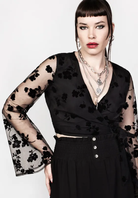 STEVIE FLOCKED WRAP CROP TOP sold by Disturbia