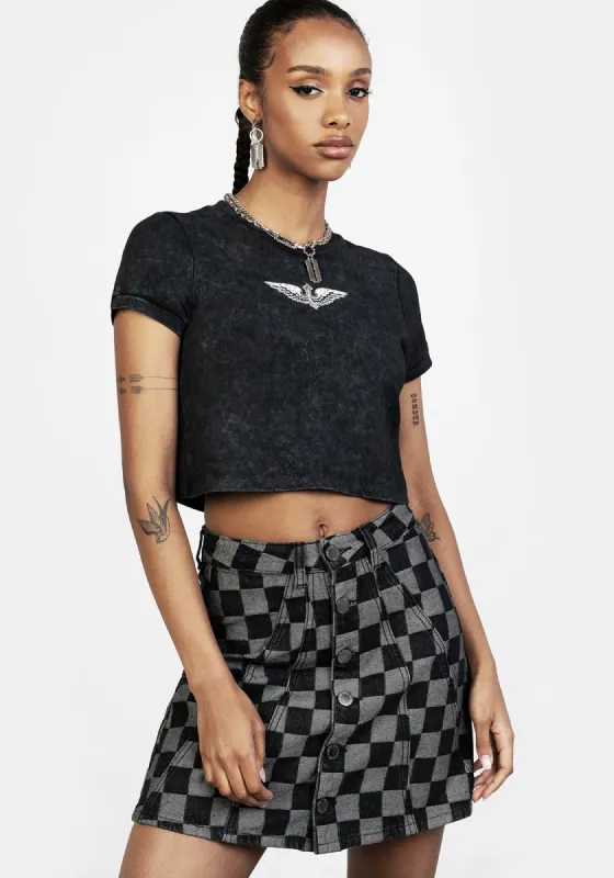 KERB A-LINE DENIM MINI SKIRT sold by Disturbia