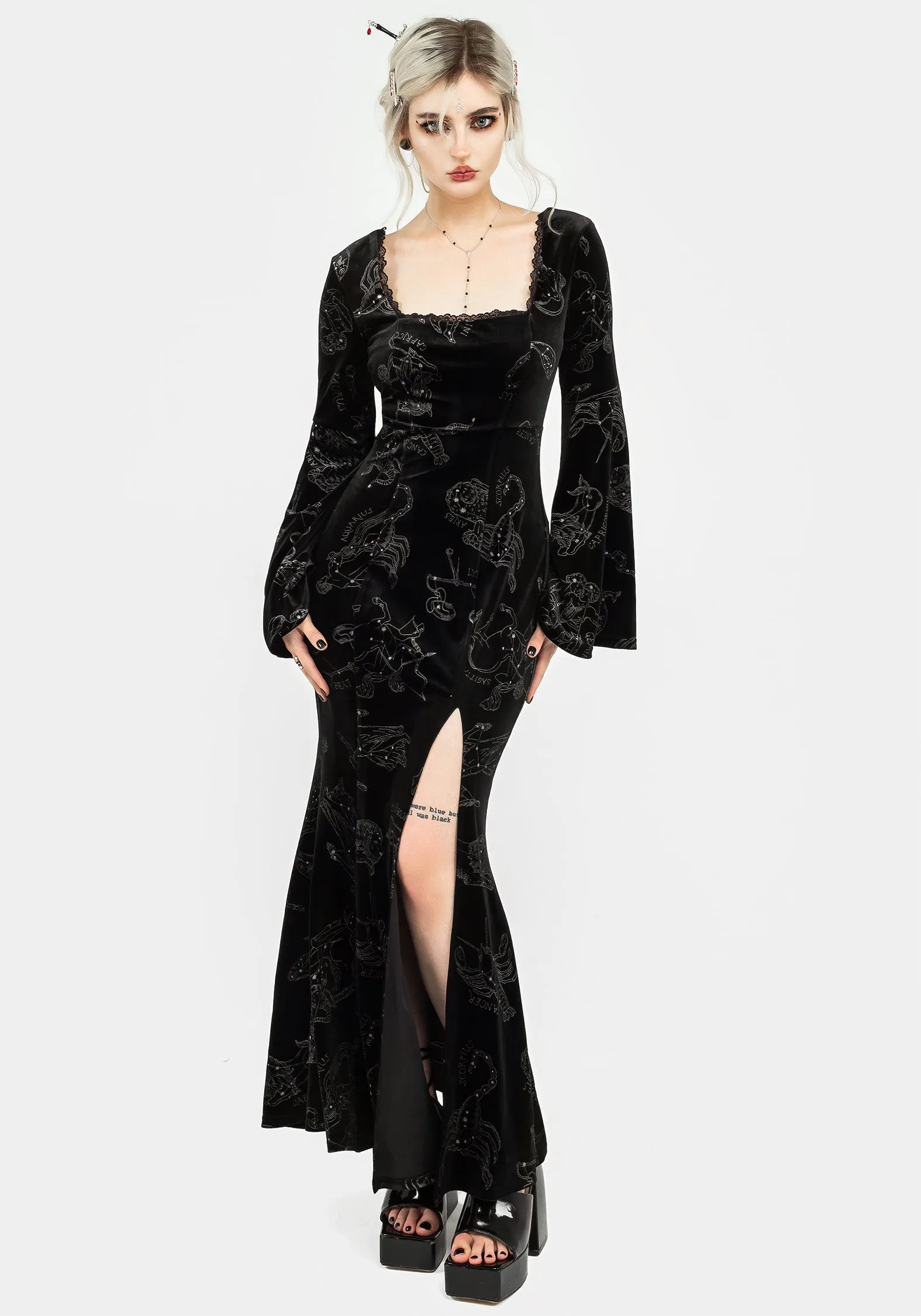 Zodiac Foil Print Velour Flute Sleeve Maxi Gown sold by Disturbia product image thumbnail 5