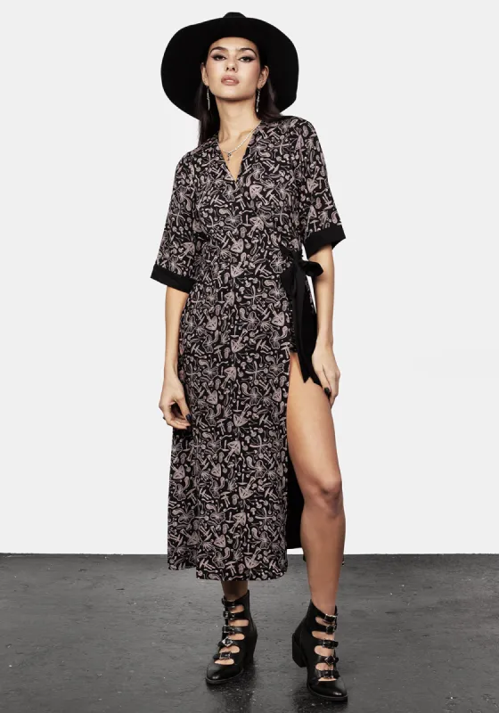Mycophile Mushroom Print Wrap Midi Dress sold by Disturbia