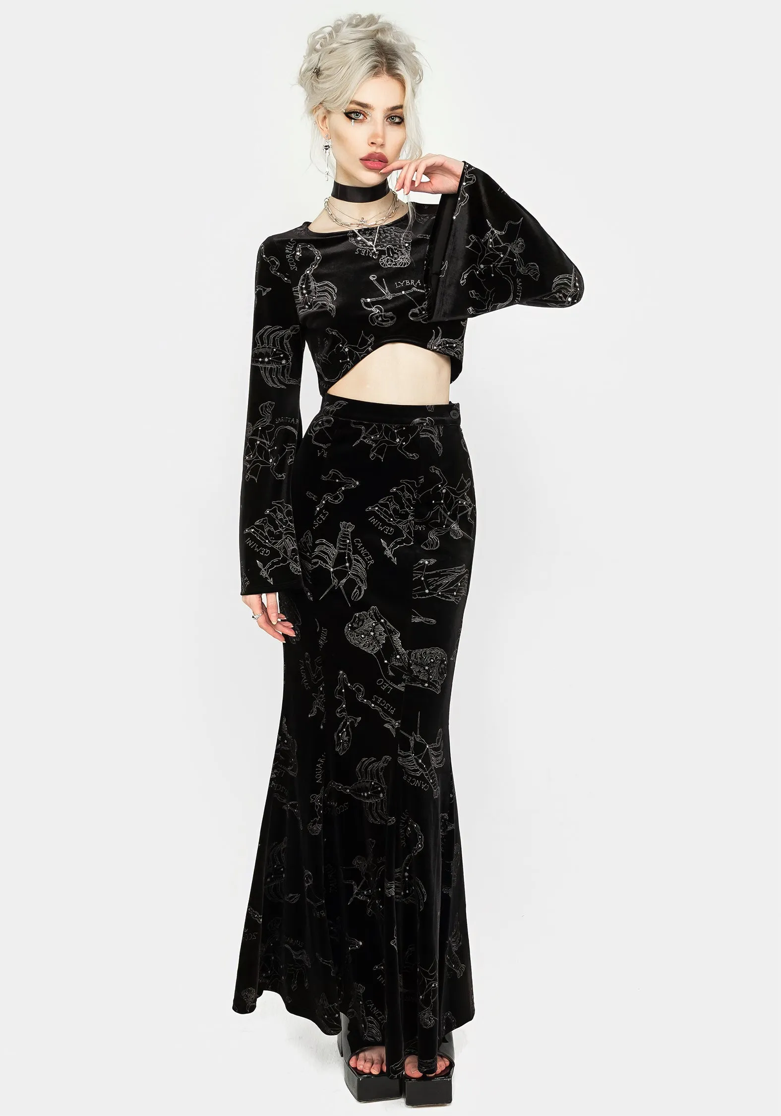 Zodiac Foil Print Flute Sleeve Crop Top sold by Disturbia product image thumbnail 4