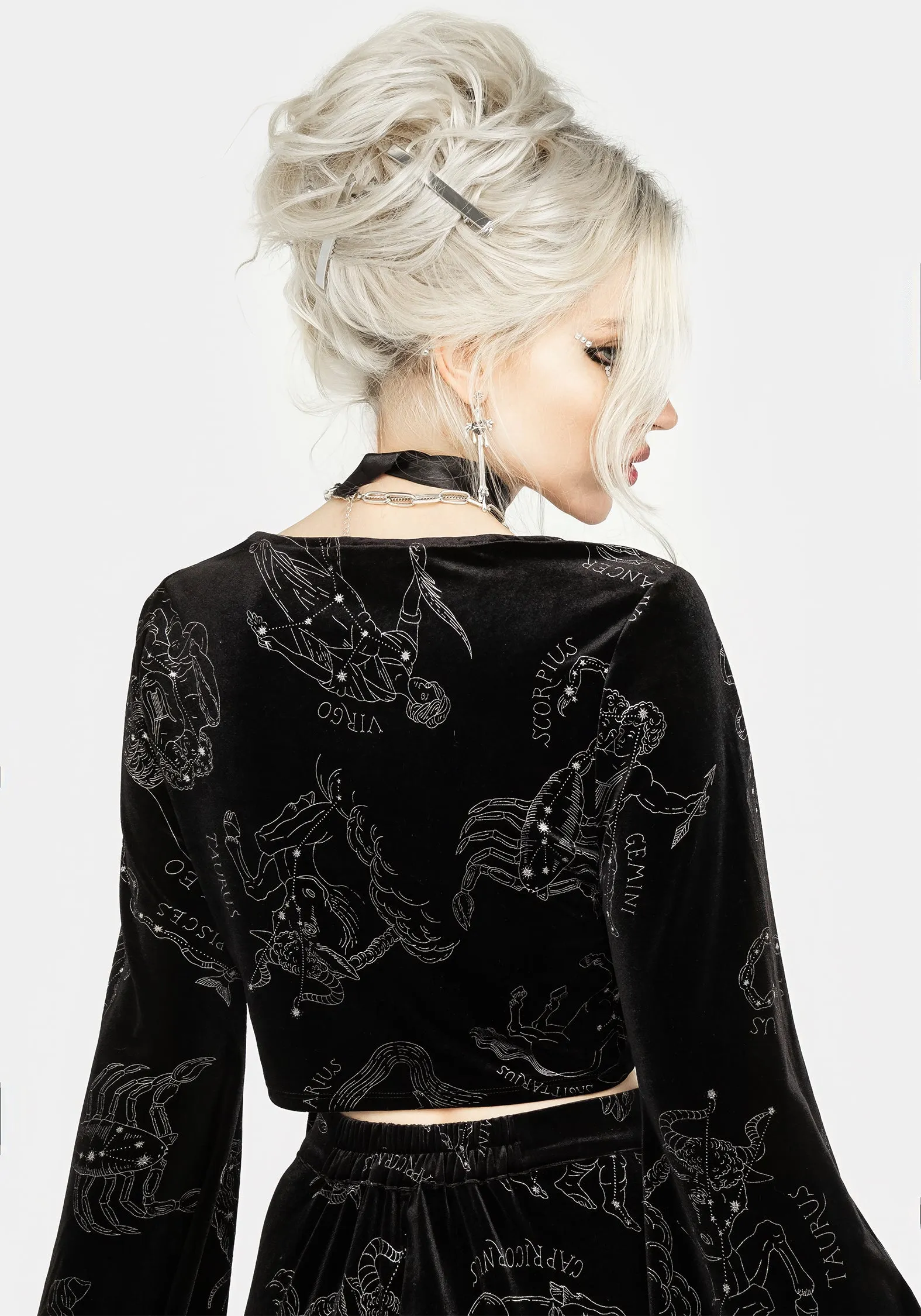 Zodiac Foil Print Flute Sleeve Crop Top sold by Disturbia product image thumbnail 3