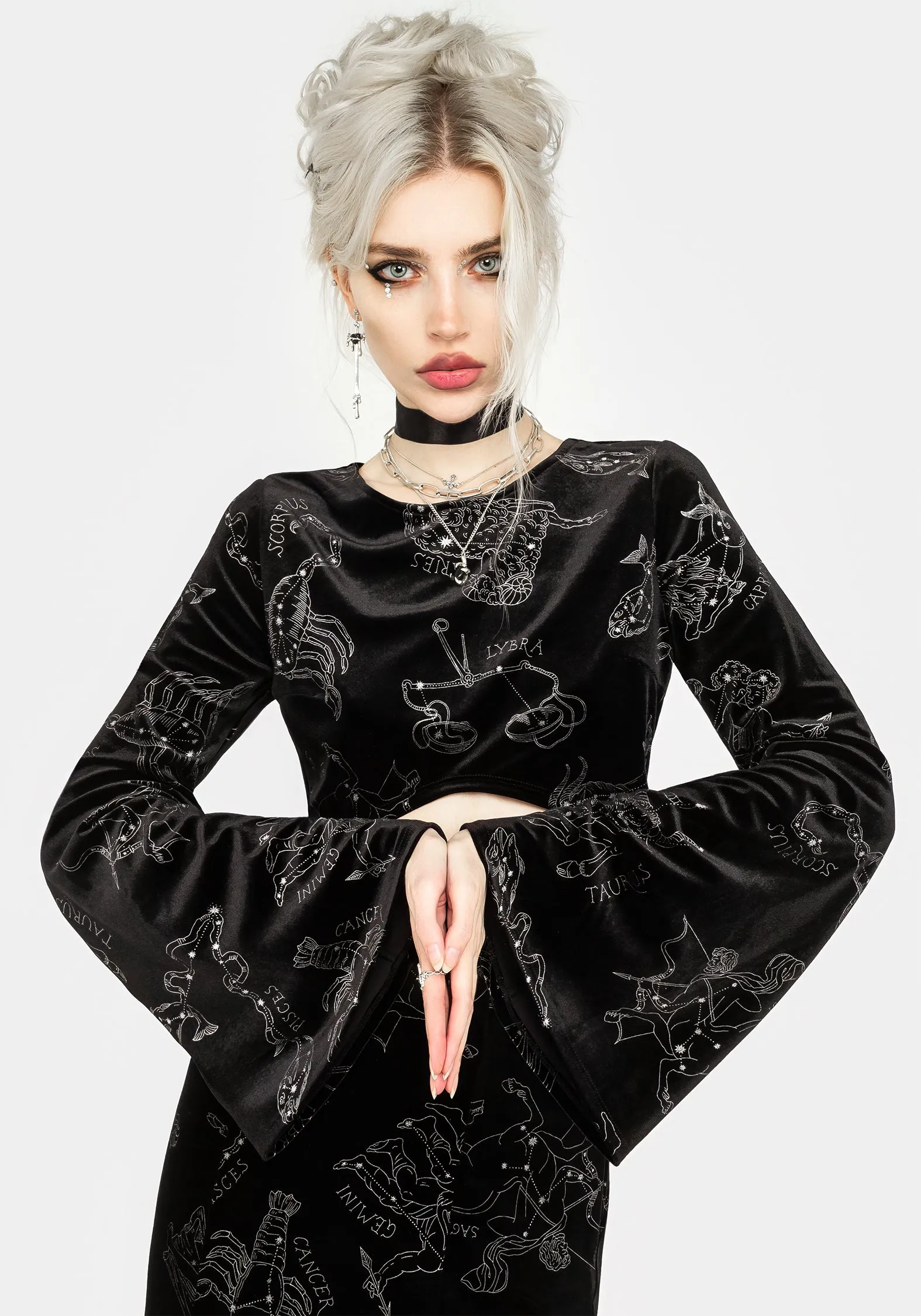 Zodiac Foil Print Flute Sleeve Crop Top sold by Disturbia product image thumbnail 5
