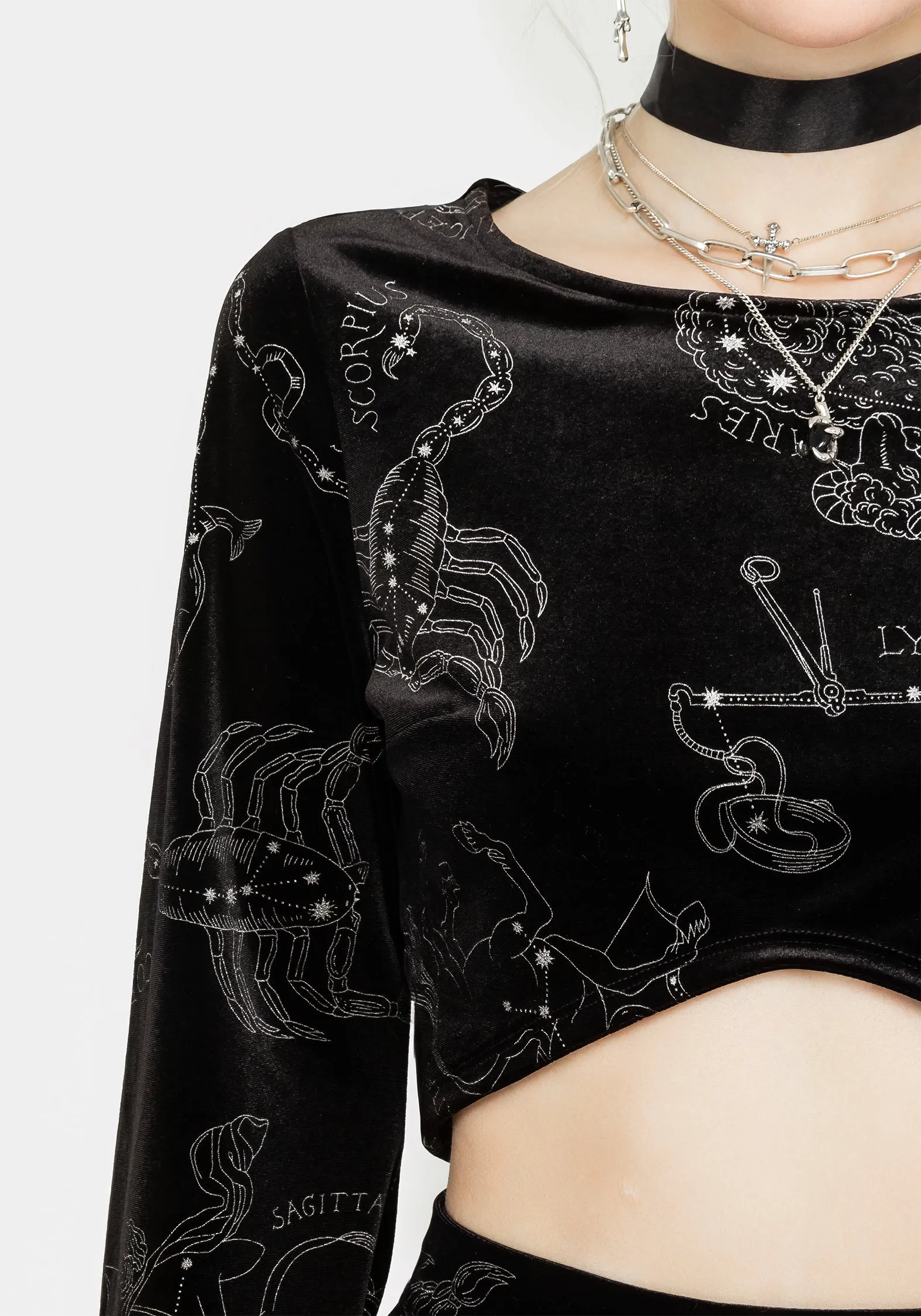 Zodiac Foil Print Flute Sleeve Crop Top sold by Disturbia product image thumbnail 2