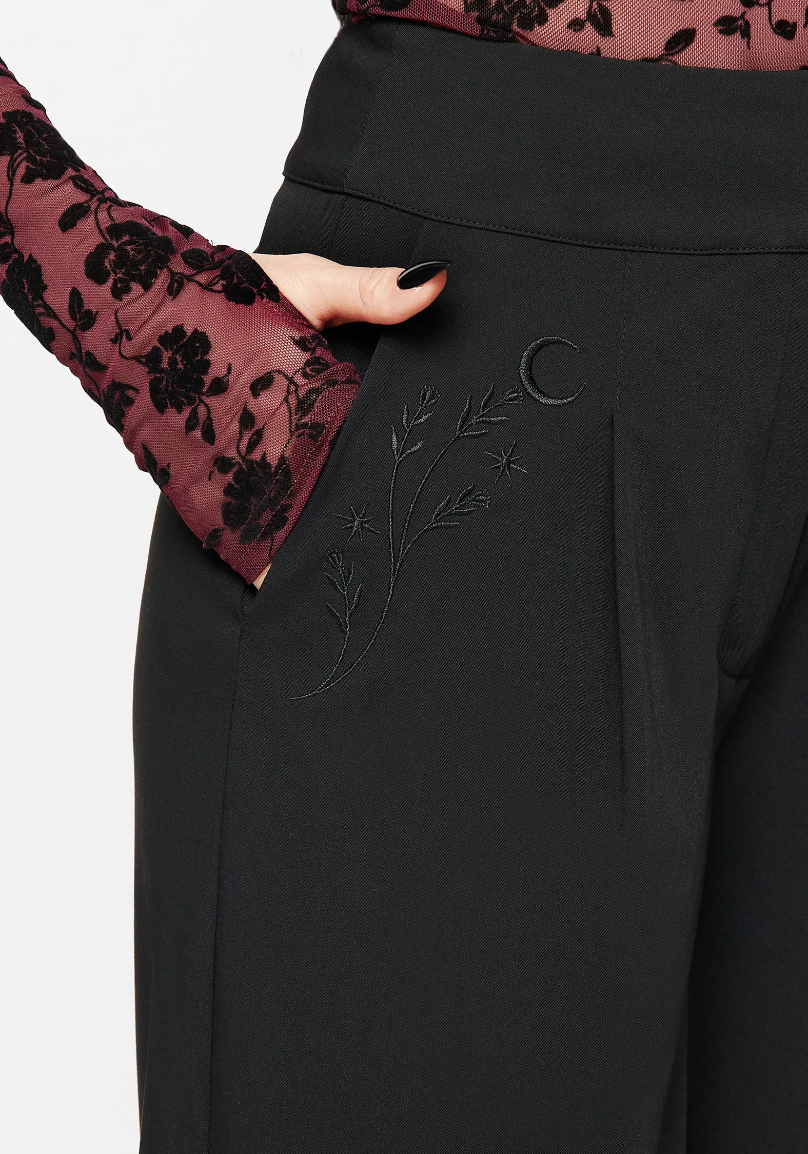 Asteria Tie Waist Embroidered Trousers sold by Disturbia product image thumbnail 2