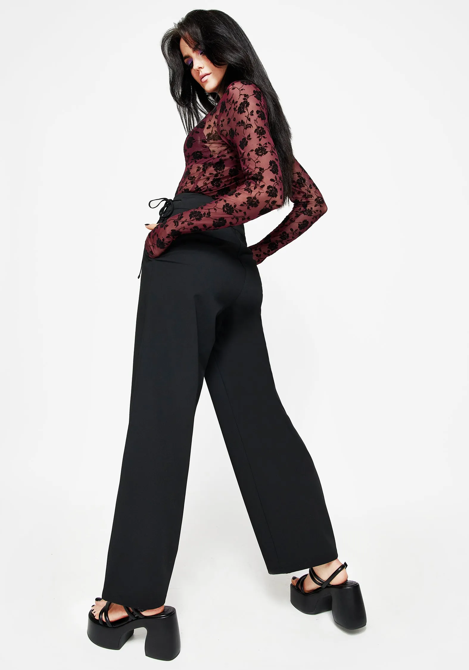 Asteria Tie Waist Embroidered Trousers sold by Disturbia product image thumbnail 3