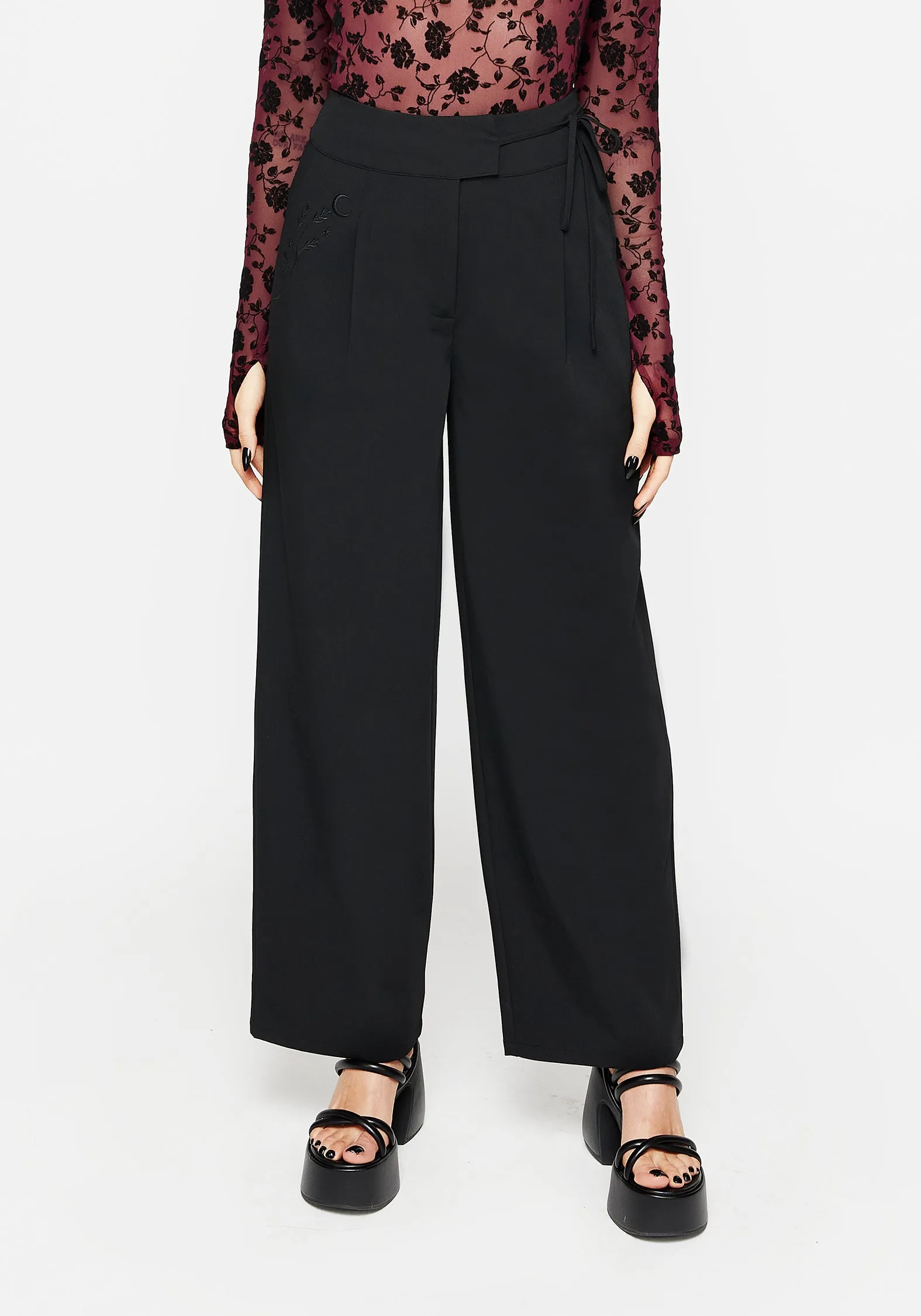 Asteria Tie Waist Embroidered Trousers sold by Disturbia product image thumbnail 4