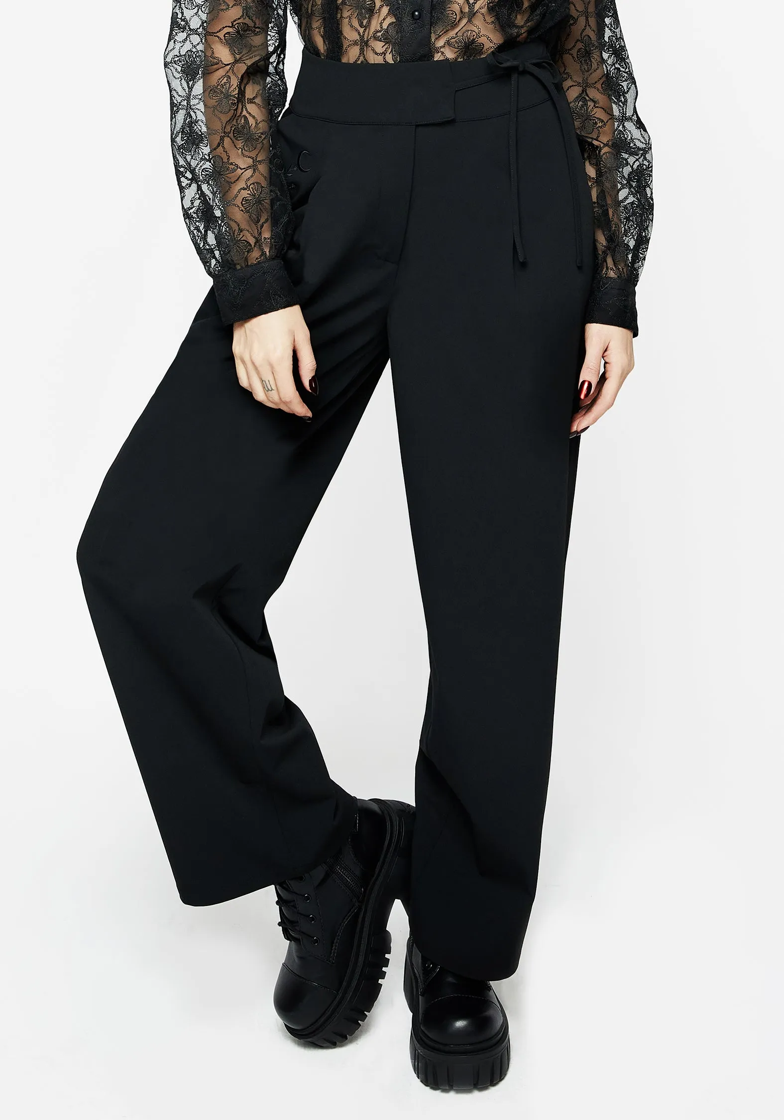 Asteria Tie Waist Embroidered Trousers sold by Disturbia