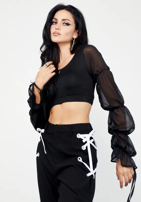 Cavity Bubble Sleeve Crop Top sold by Disturbia