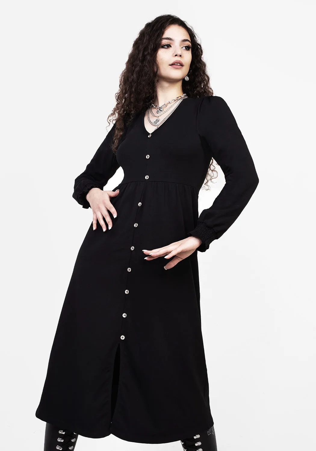 DOLLSOME BUTTON DOWN JERSEY MIDI DRESS sold by Disturbia