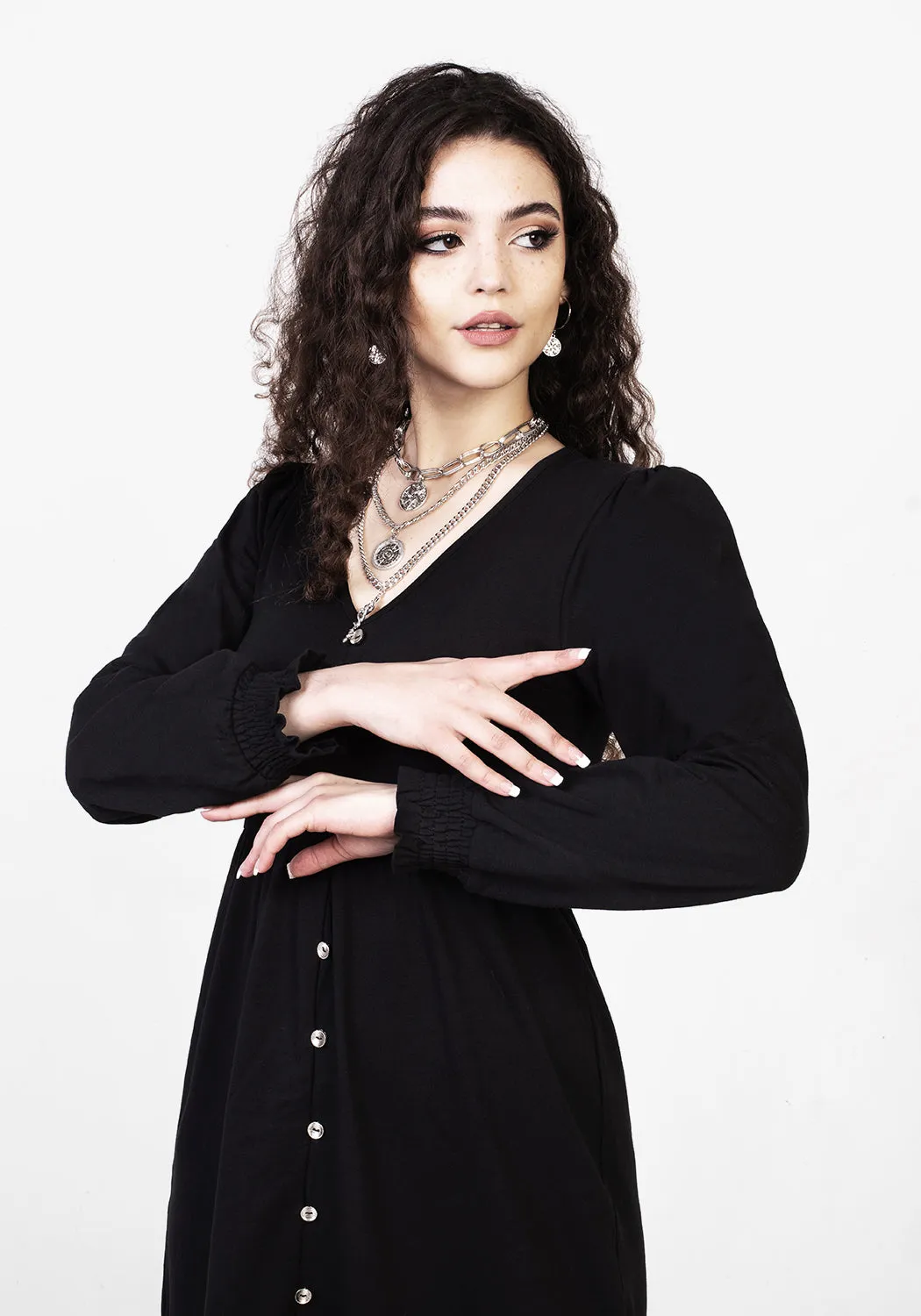 DOLLSOME BUTTON DOWN JERSEY MIDI DRESS sold by Disturbia product image thumbnail 5