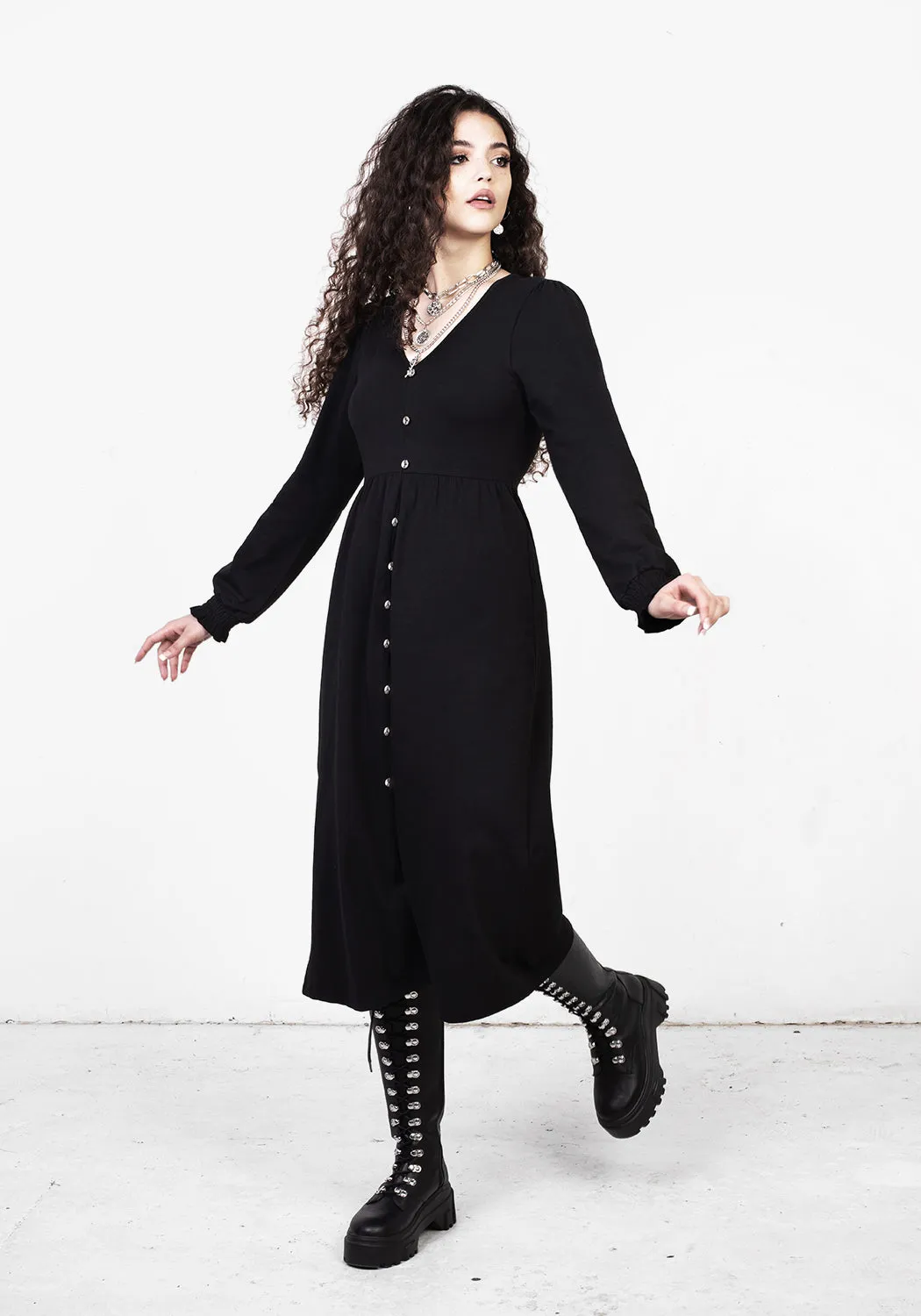 DOLLSOME BUTTON DOWN JERSEY MIDI DRESS sold by Disturbia product image thumbnail 4