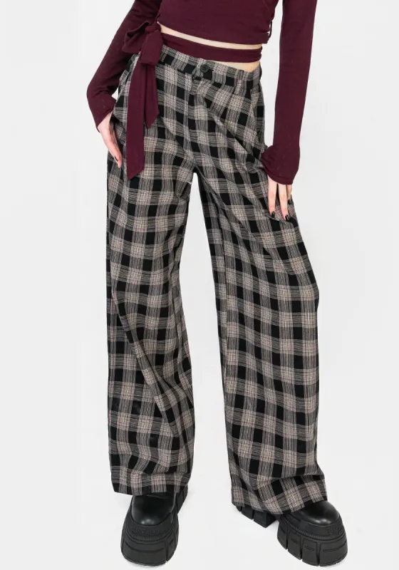 Glenda Wide Leg Check Trousers sold by Disturbia