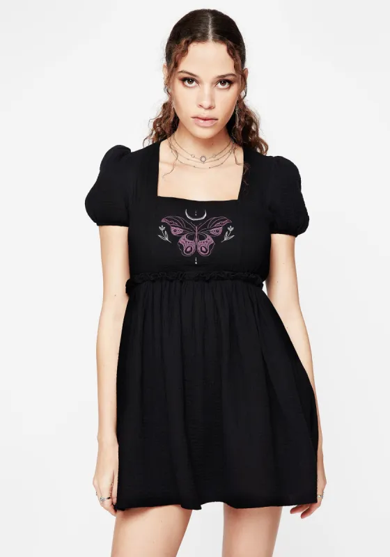 Cocoon Butterfly Embroidered Puff Sleeve Mini Dress sold by Disturbia
