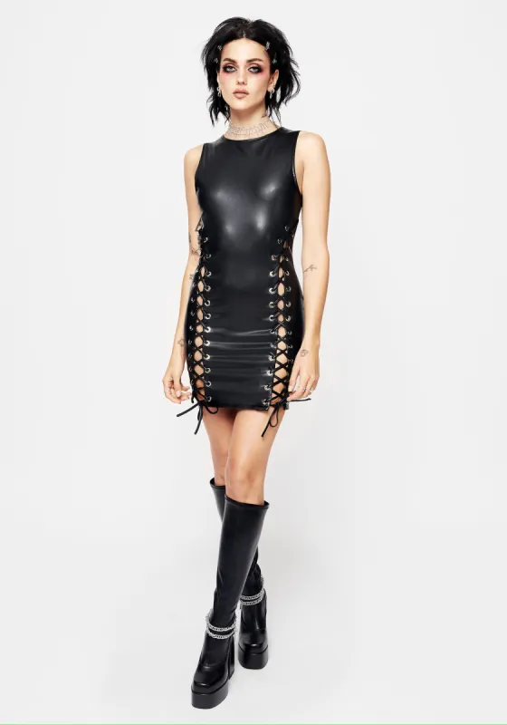 Laced PU Leather Mini Dress sold by Disturbia