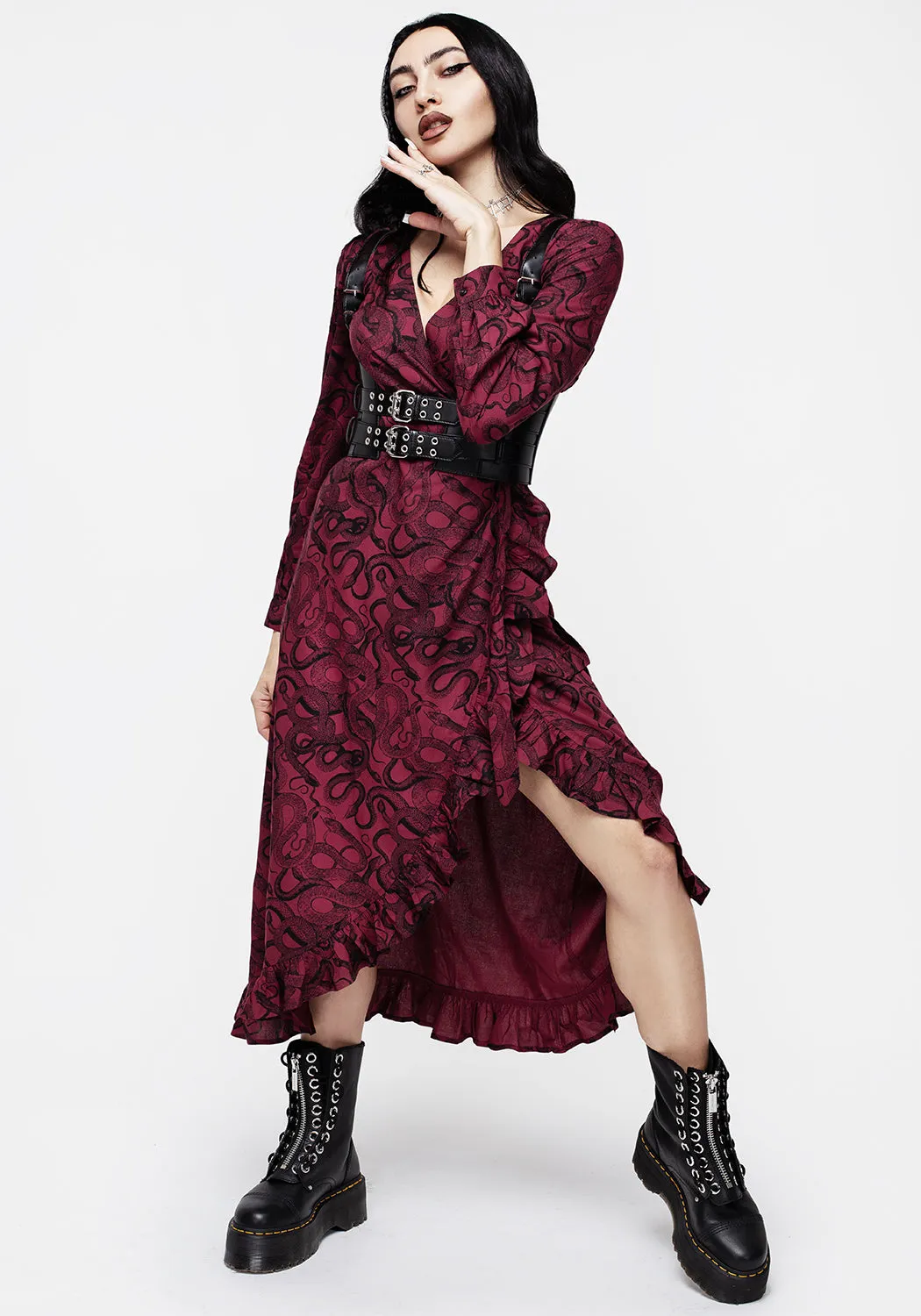 Ophidia Snakes Print Wrap Maxi Dress - Red sold by Disturbia product image thumbnail 5