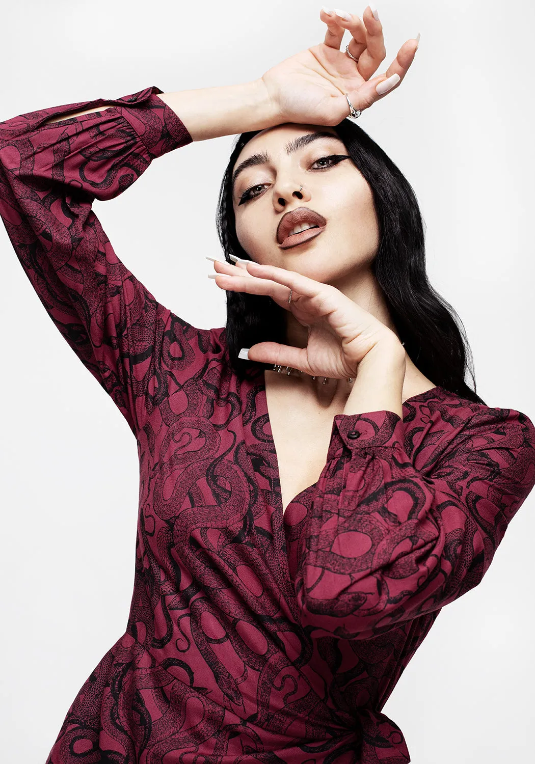 Ophidia Snakes Print Wrap Maxi Dress - Red sold by Disturbia product image thumbnail 3