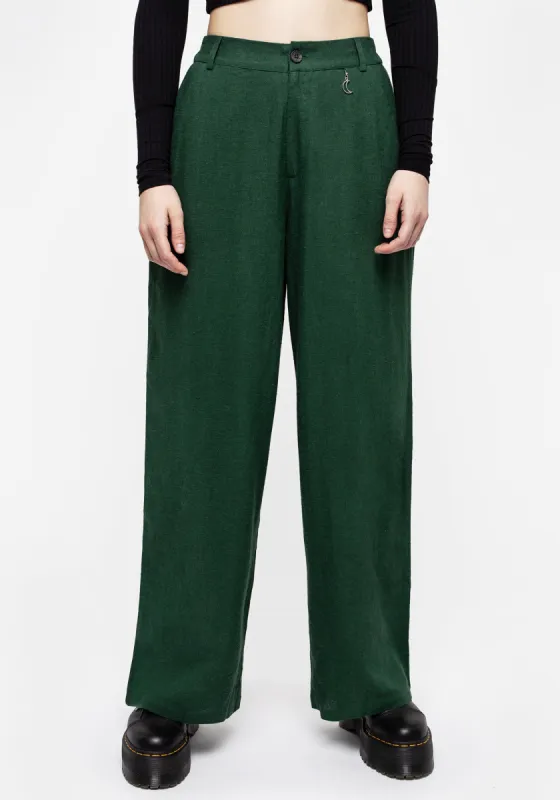 Oberon Green Wide Leg Linen Blend Trousers sold by Disturbia