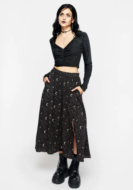 Sickle Moon Side Split Midi Skirt sold by Disturbia