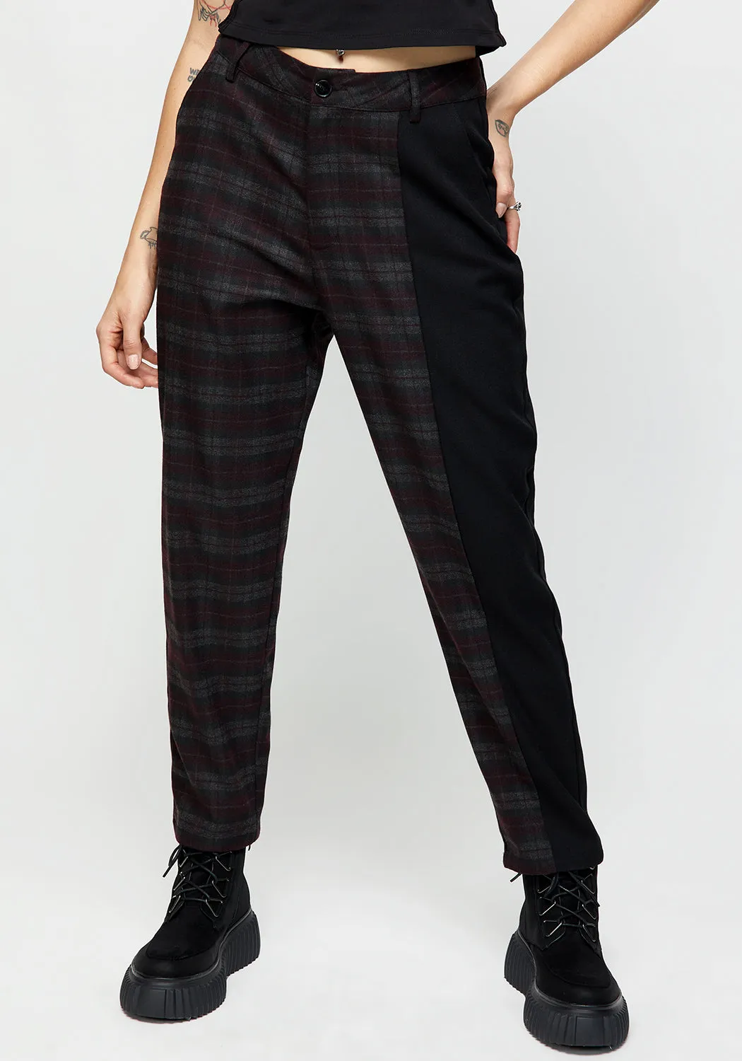 Dropout Spliced Check Mom Trousers sold by Disturbia