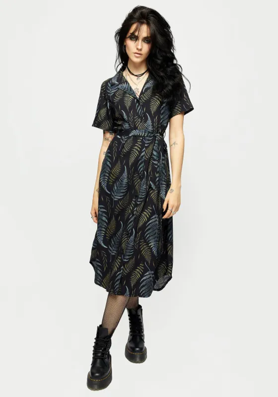 Frond Print Button Up Midi Shirt Dress sold by Disturbia