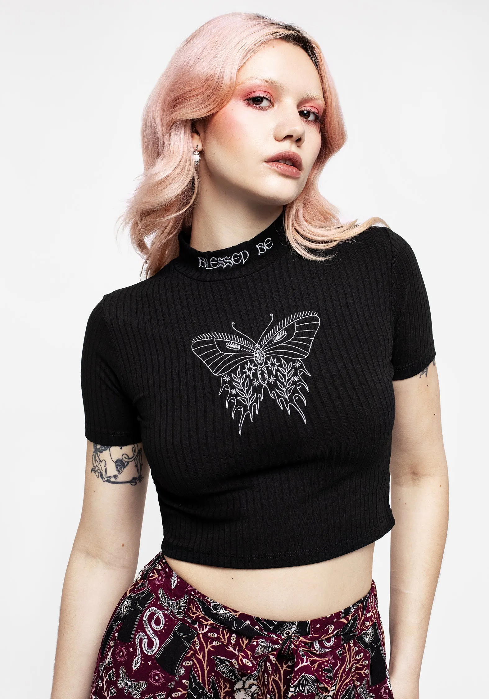 Dolore Rib Embroidered Crop Top sold by Disturbia