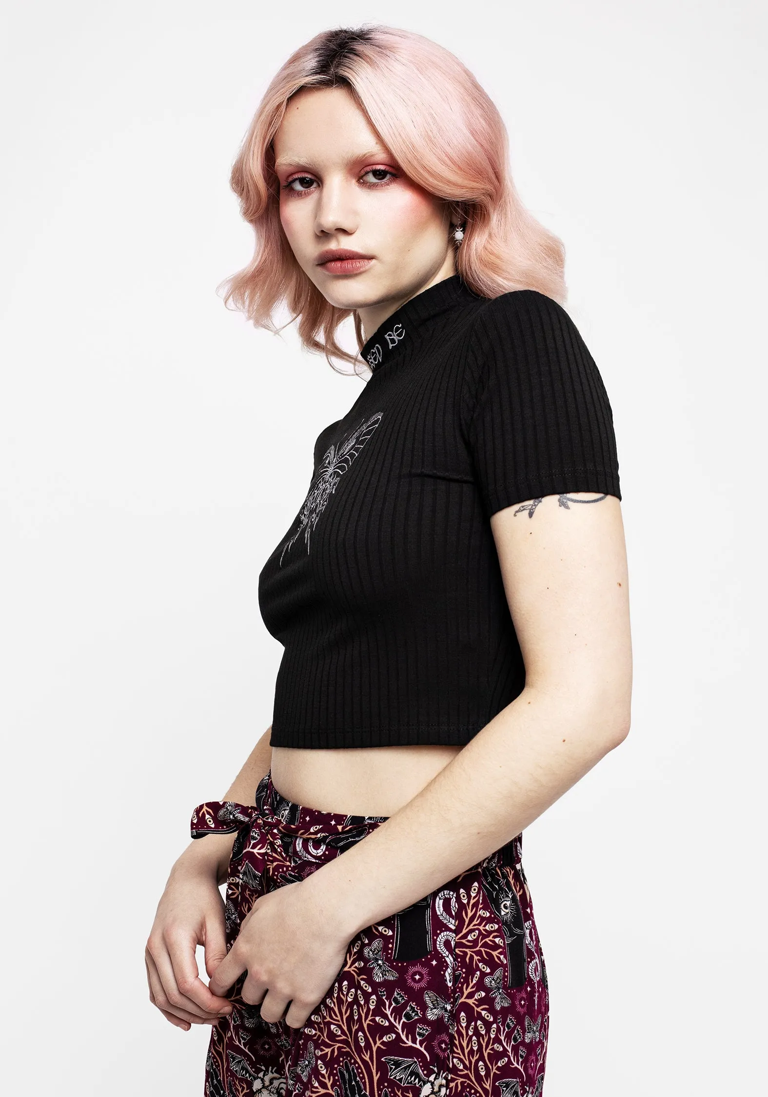 Dolore Rib Embroidered Crop Top sold by Disturbia product image thumbnail 5