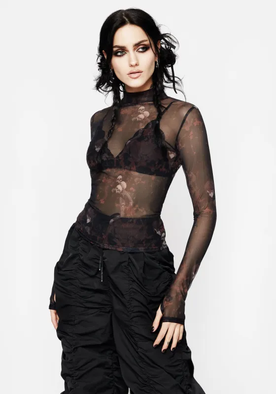 Underworld Printed Mesh High Neck Top sold by Disturbia