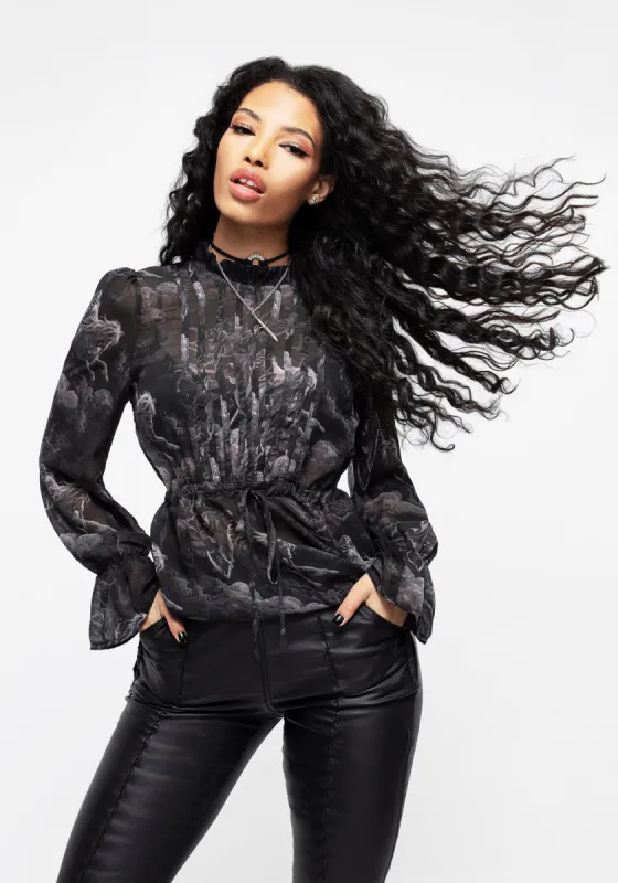 Revelation Chiffon Pintuck Ruffle Top sold by Disturbia