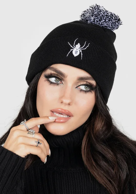 Spinneret Embroidered Pom Pom Beanie sold by Disturbia