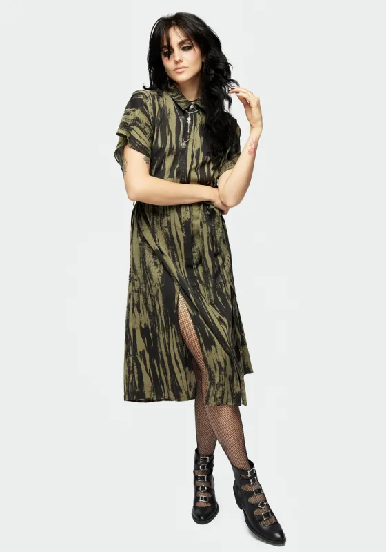 Hegemone Tie Waist Midi Shirt Dress sold by Disturbia