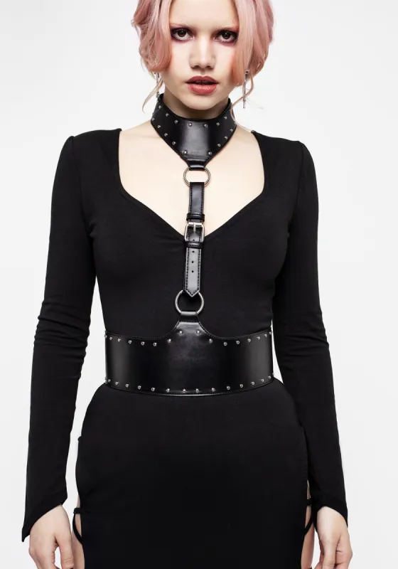 Choke Studded Collar Harness sold by Disturbia