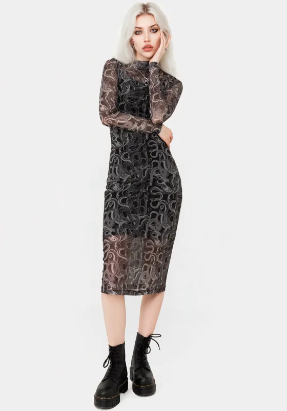 Serpente Print Mesh Bodycon Midi Dress sold by Disturbia