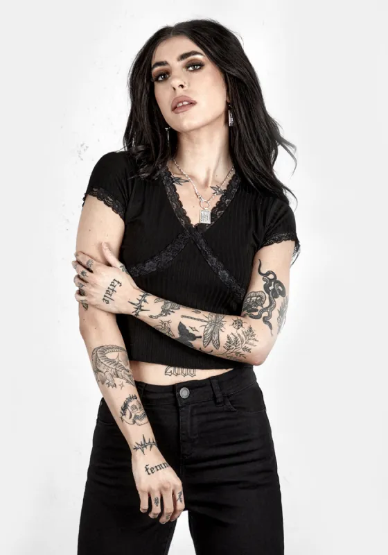 ELENA LACE TRIM TEE sold by Disturbia